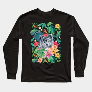 Tropical Long Haired Silver Akita Long Sleeve T-Shirt